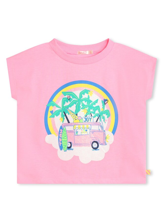 Billieblush T-Shirt rosa Beach-Bus-Print mit Regenbogen