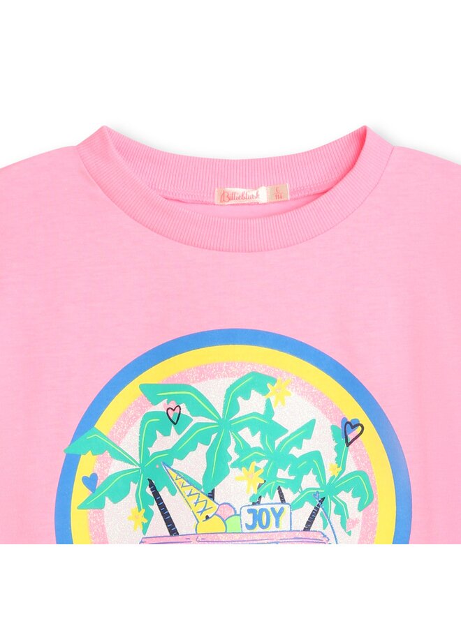 Billieblush T-Shirt rosa Beach-Bus-Print mit Regenbogen und Palmen