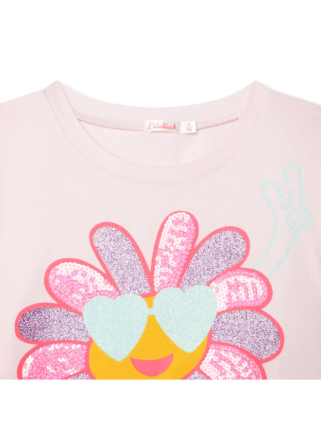 Billieblush T-Shirt hell rosa Blumenmotiv mit Herz-Sonnenbrille mit Pailletten