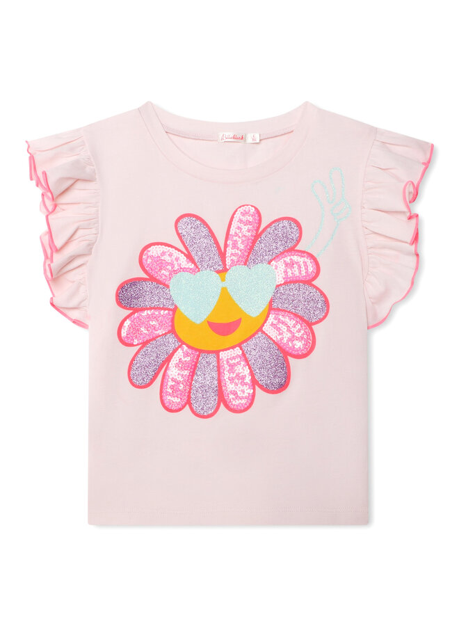 Billieblush T-Shirt hell rosa Blumenmotiv mit Herz-Sonnenbrille mit Pailletten