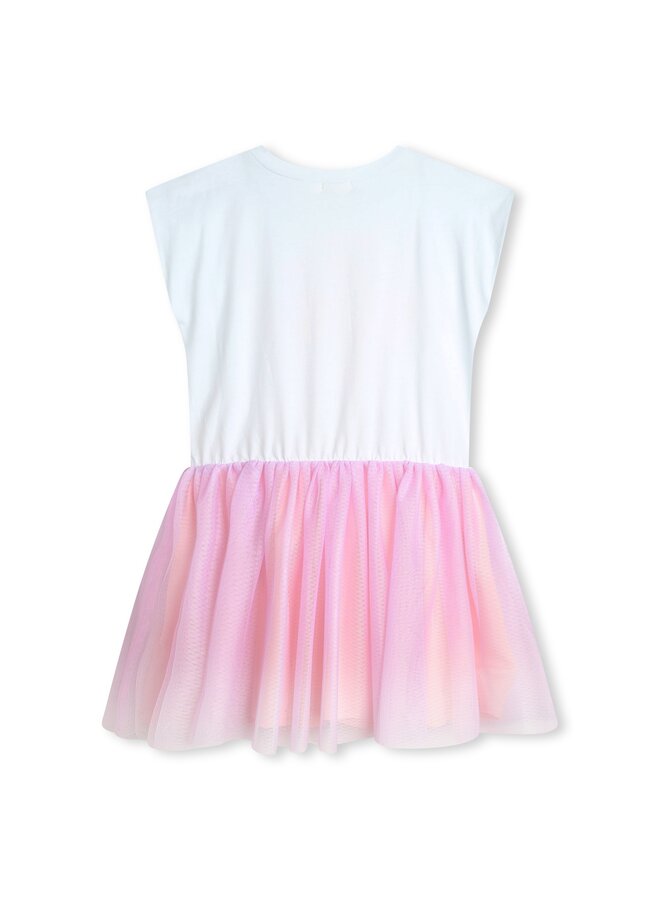 Billieblush Sommerkleid mit Tüll und Appliktionen weiß rosa