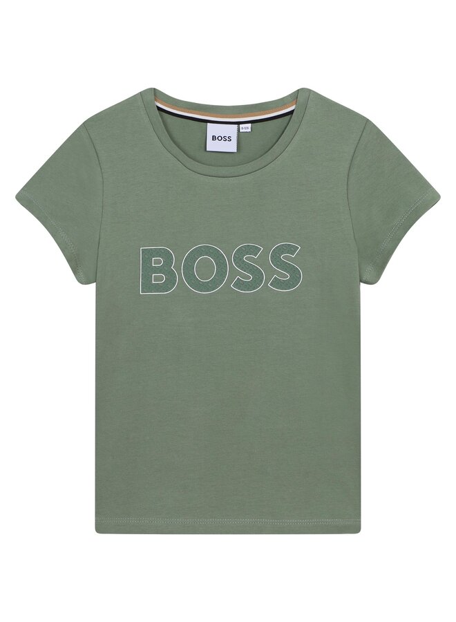 HUGO BOSS Mädchen T-Shirt khaki mit Relief Logo