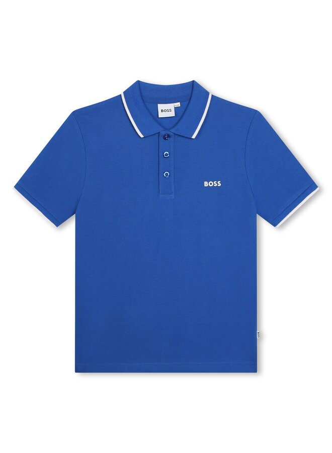 BOSS Poloshirt kurzärmelig blau mit weißem Abschluss