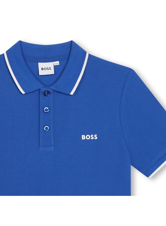 BOSS Poloshirt kurzärmelig blau mit weißem Abschluss