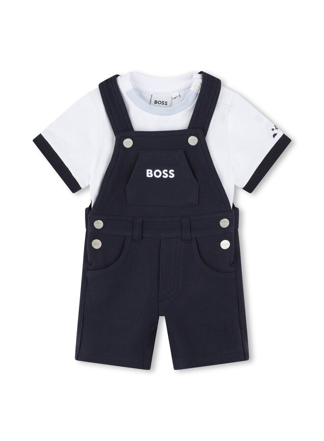 BOSS Baby Set Latzhose blau und Shirt weiß