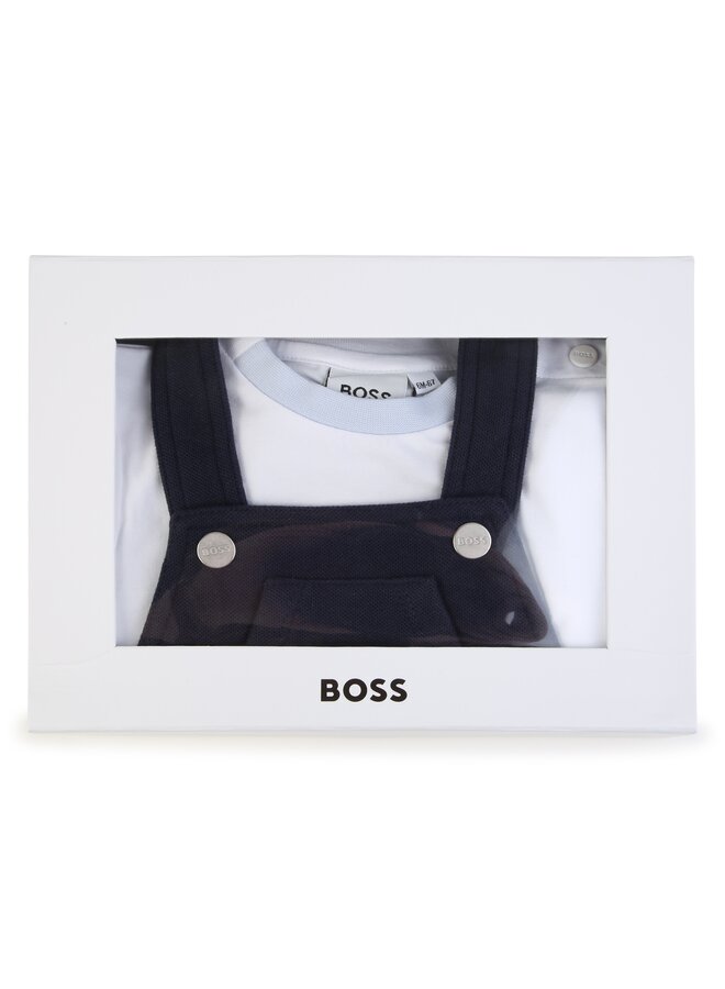 BOSS Baby Set Latzhose blau und Shirt weiß