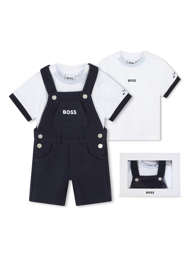 BOSS Baby Set Latzhose blau und Shirt weiß