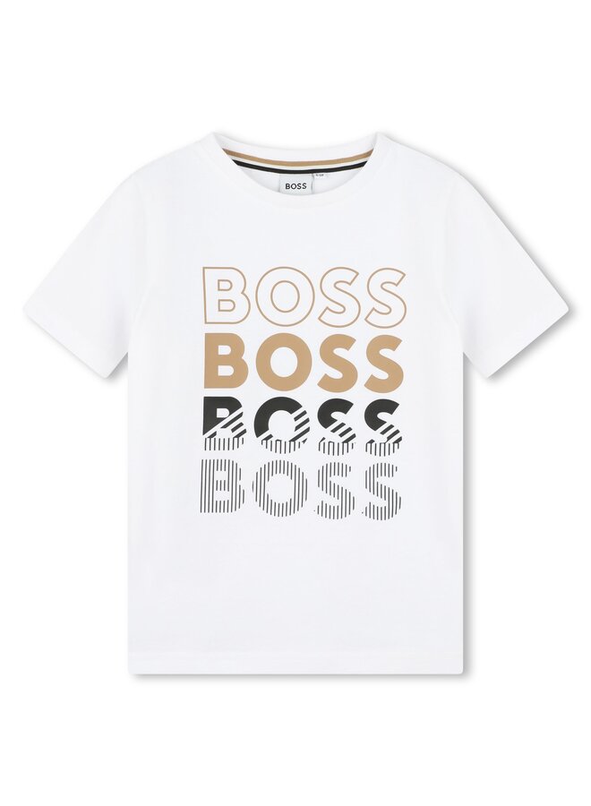 BOSS Kids Kurzarm T-Shirt weiß mit großem Logo-Print