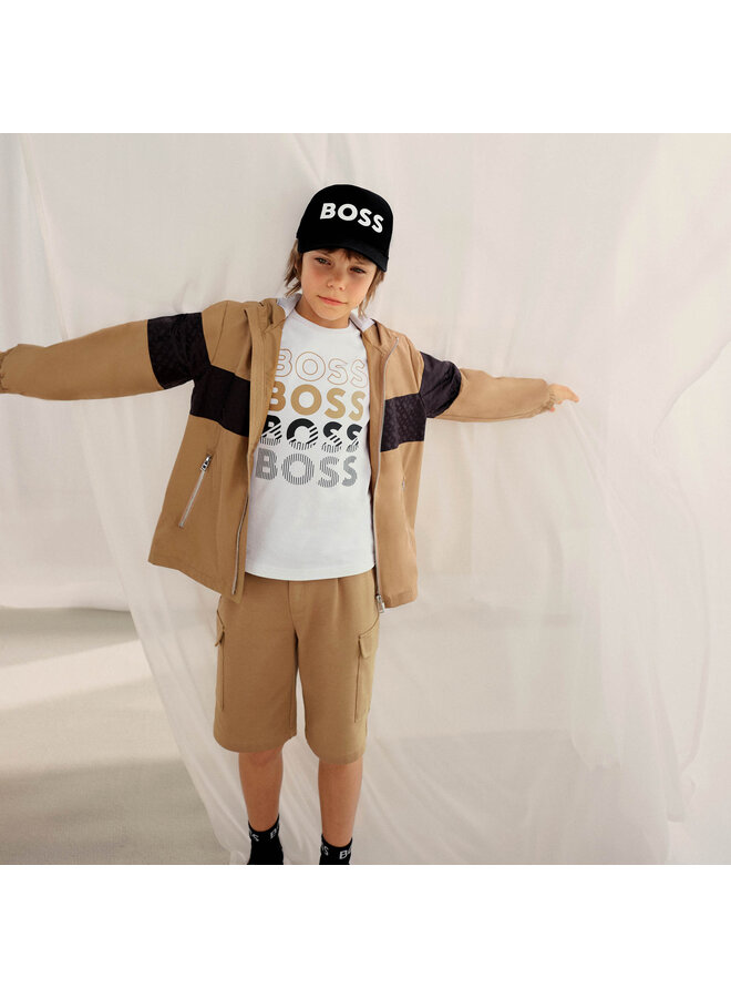 BOSS Kids Kurzarm T-Shirt weiß mit großem Logo-Print