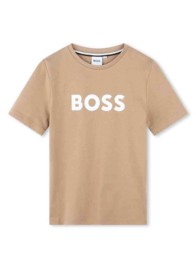 BOSS Kids Kurzarm T-Shirt braun mit weißem Logo