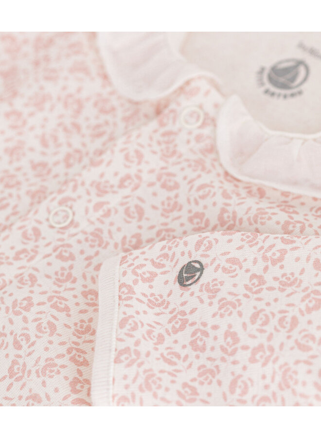 Petit Bateau cremefarbener Strampler mit rosa Blumenmuster