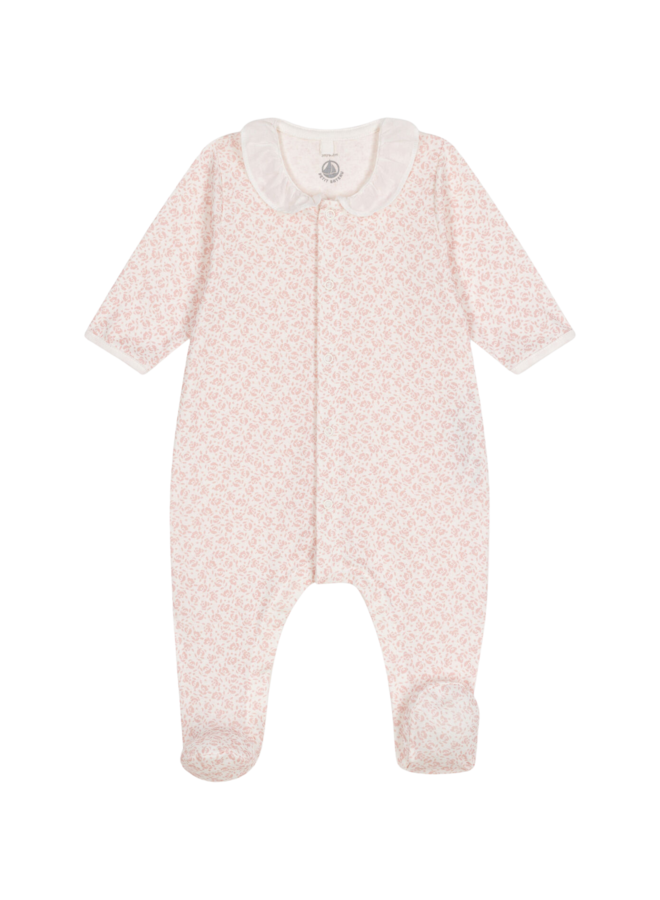 Petit Bateau cremefarbener Strampler mit rosa Blumenmuster