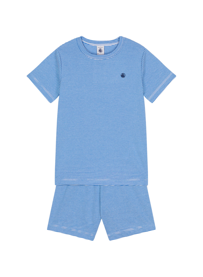 Petit Bateau kurzer Pyjama mit blau-weißen Streifen