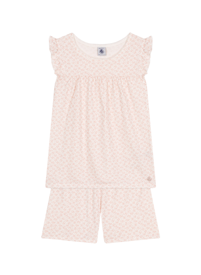 Petit Bateau kurzer Pyjama mit rosafarbenem Rosenmuster