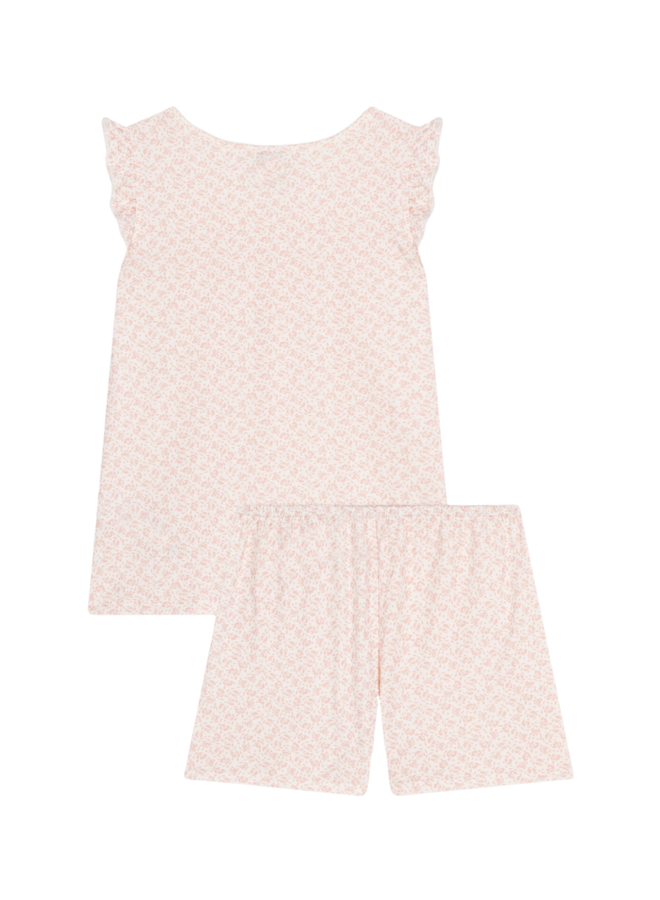 Petit Bateau kurzer Pyjama mit rosafarbenem Rosenmuster