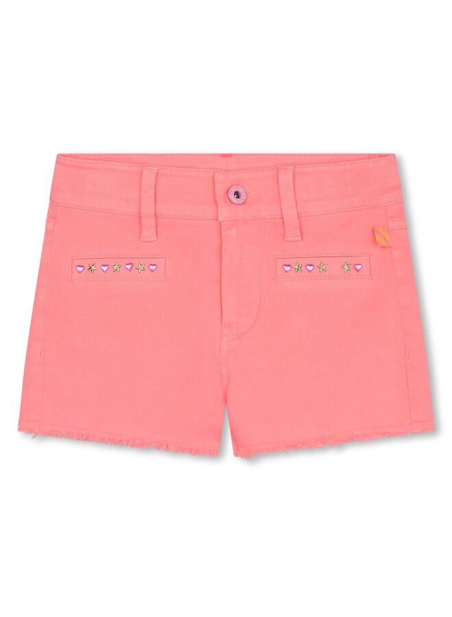Billieblush stylische Jeans Shorts pink mit Baumwoll-Fransen und Nieten vorne