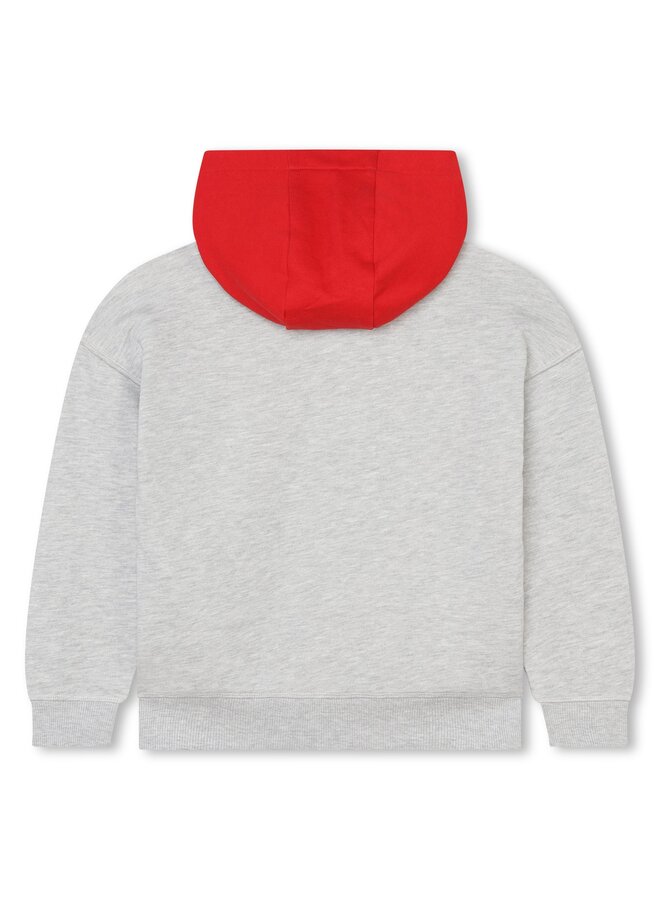 HUGO Kids Kapuzen-Sweatjacke in grau mit weißem Logo und Reißverschluss