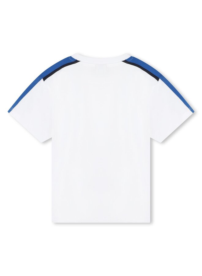 BOSS Kids Kurzarm T-Shirt weiß mit Logo und Streifen auf den Schultern