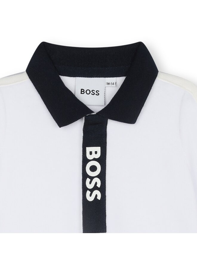 BOSS Baby Samt-Pyjama weiß mit Polo-Kragen und Logo