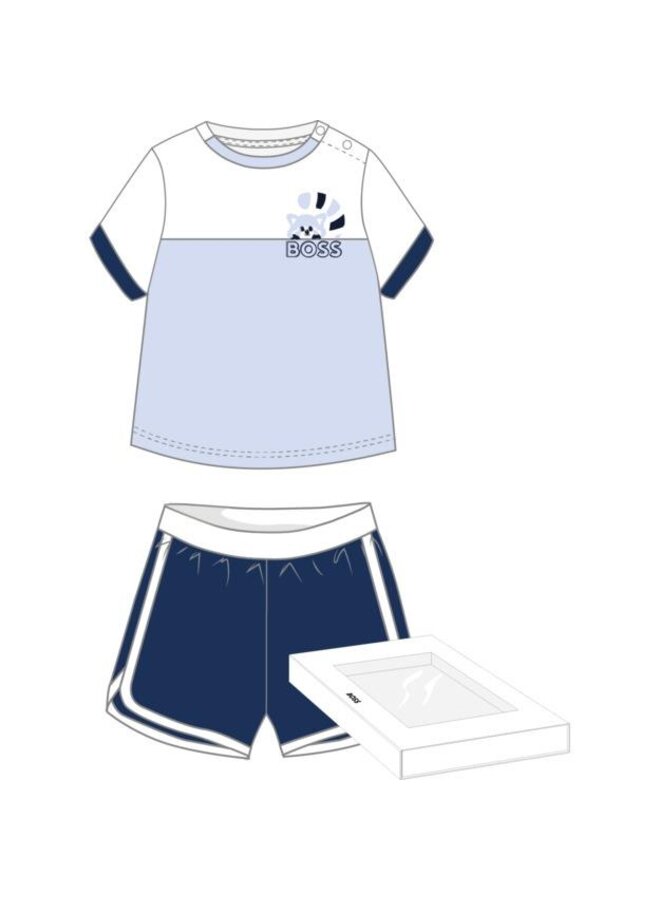 BOSS Baby Set Shirts und Shorts weiß-blau, mit Waschbär