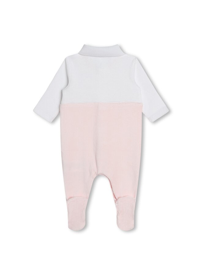 BOSS Baby Samt-Pyjama zweifarbig weiß-rosa mit Polo-Kragen