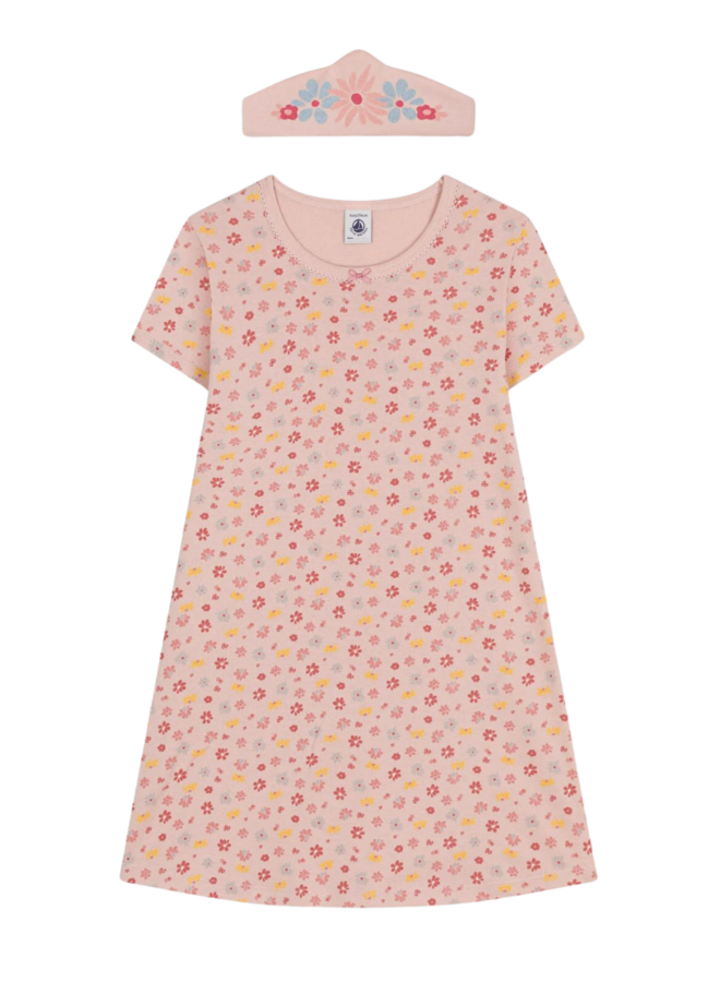 Petit Bateau Nachthemd kurzarm mit Blumen und Haube