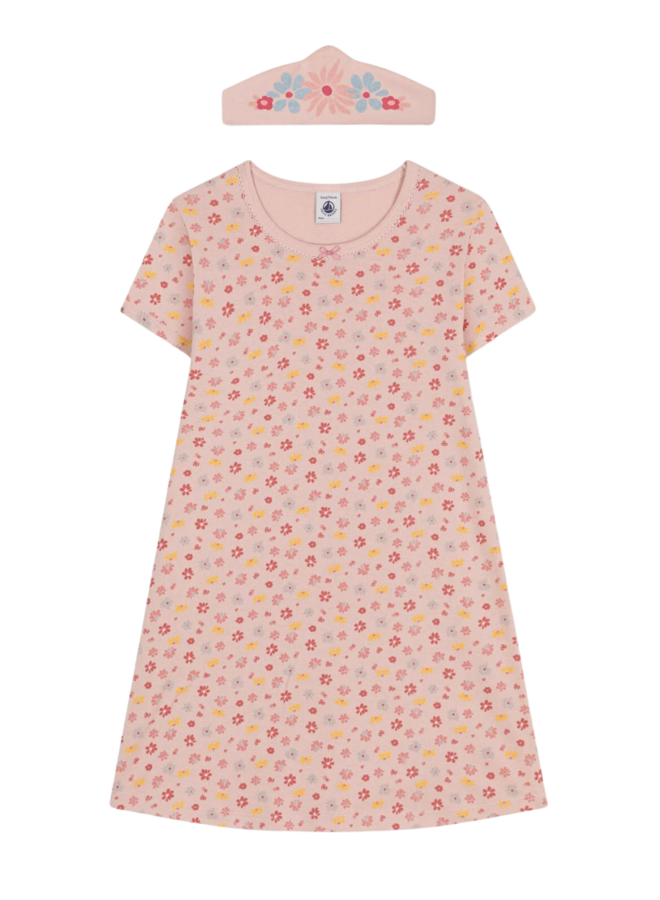 Petit Bateau Nachthemd weiß mit Blumenprint und Haube