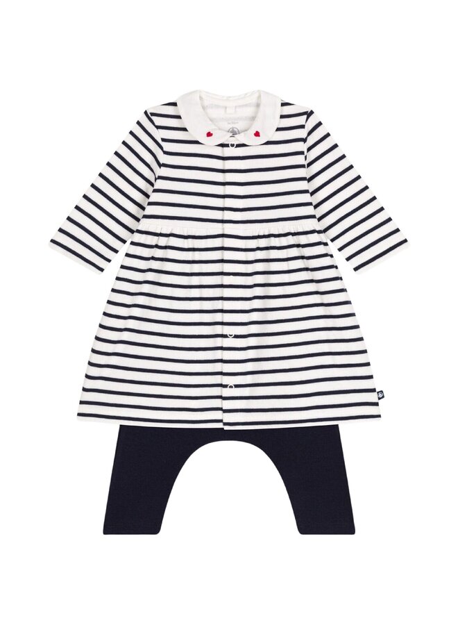 Petit Bateau langärmeliges gestreiftes Baby Kleid mit Leggings