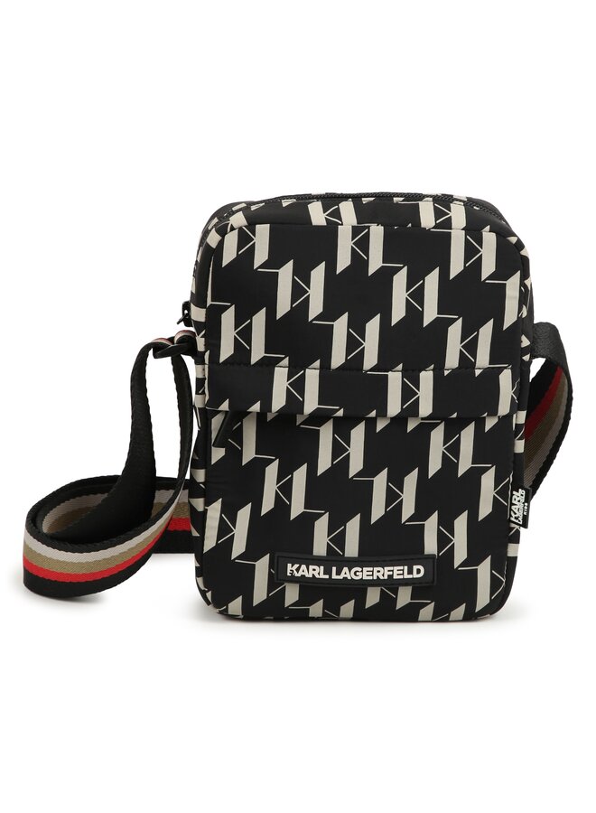 KARL LAGERFELD KIDS gemusterte Umhängetasche mit Logo schwarz / beige