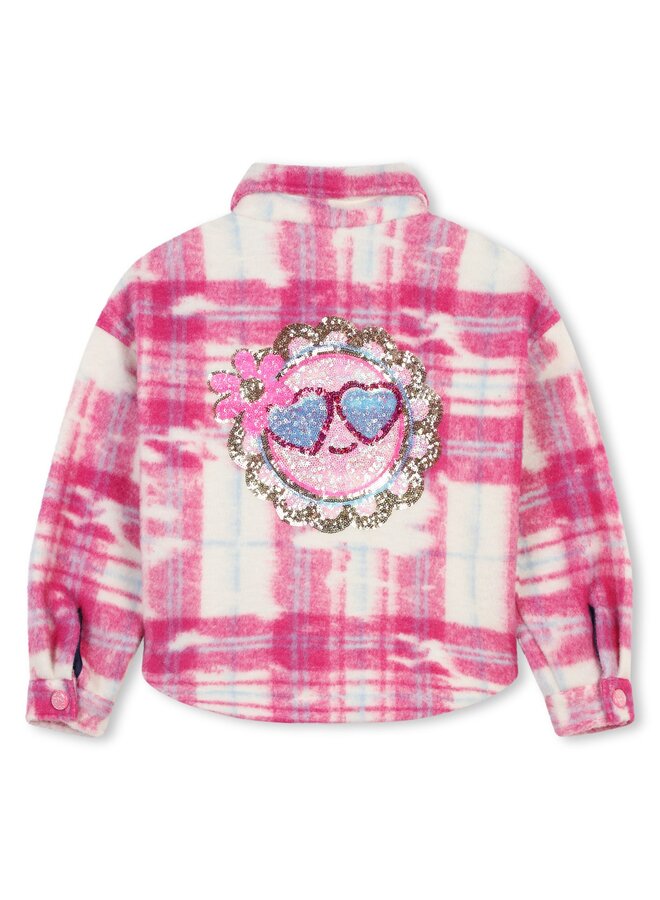 Billieblush Karo-Jacke rosa - weiß  mit Paillettenmotiv hinten