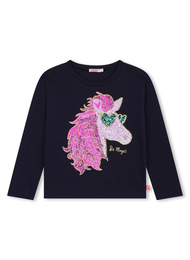 Billieblush Langarmshirt  dunkelblau Einhornprint pink Pailletten