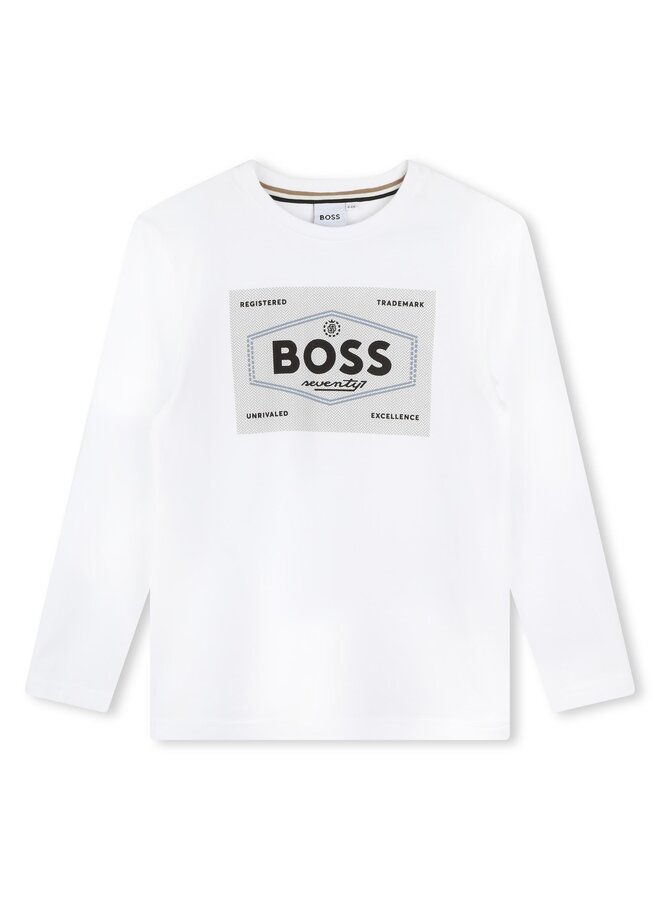 BOSS Langarmshirt weiß Logoprint modern