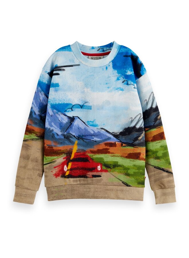 SCOTCH & SODA Sweatshirt Relaxed Fit Artwork Landschaft Sportwagen