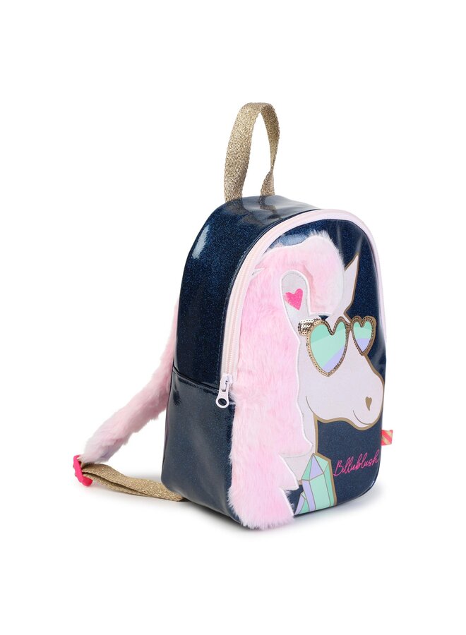 Billieblush Rucksack mit paillettenbesetztem Pegasus-Motiv   und buntem, flauschigem Fleece