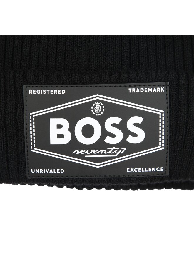 BOSS KIDS gefütterte Strickmütze schwarz mit BOSS Logo