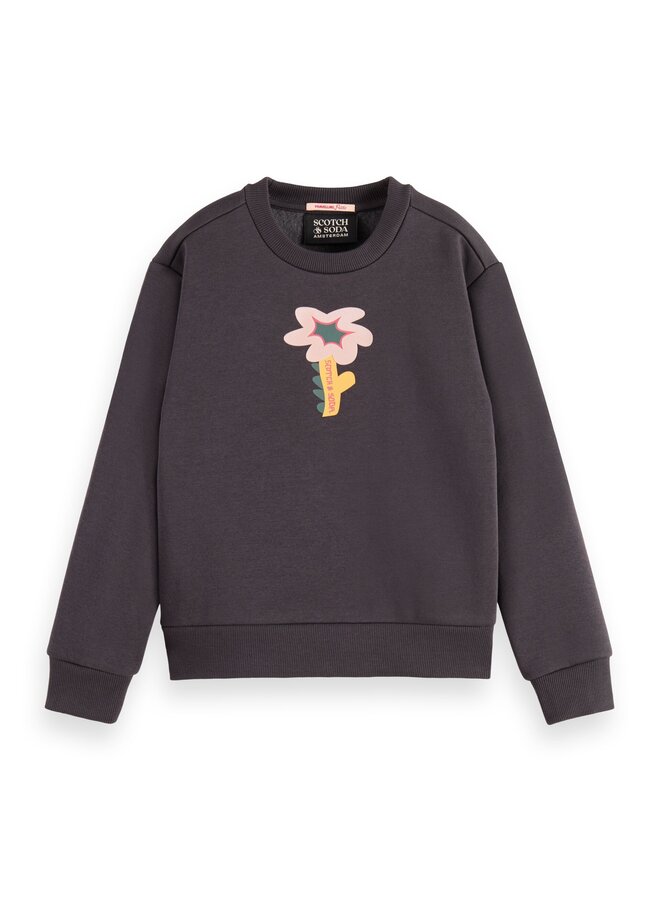 SCOTCH & SODA Kinder Artwork Sweatshirt braun mit Vorder- und Rückenprint und Stitching bunt