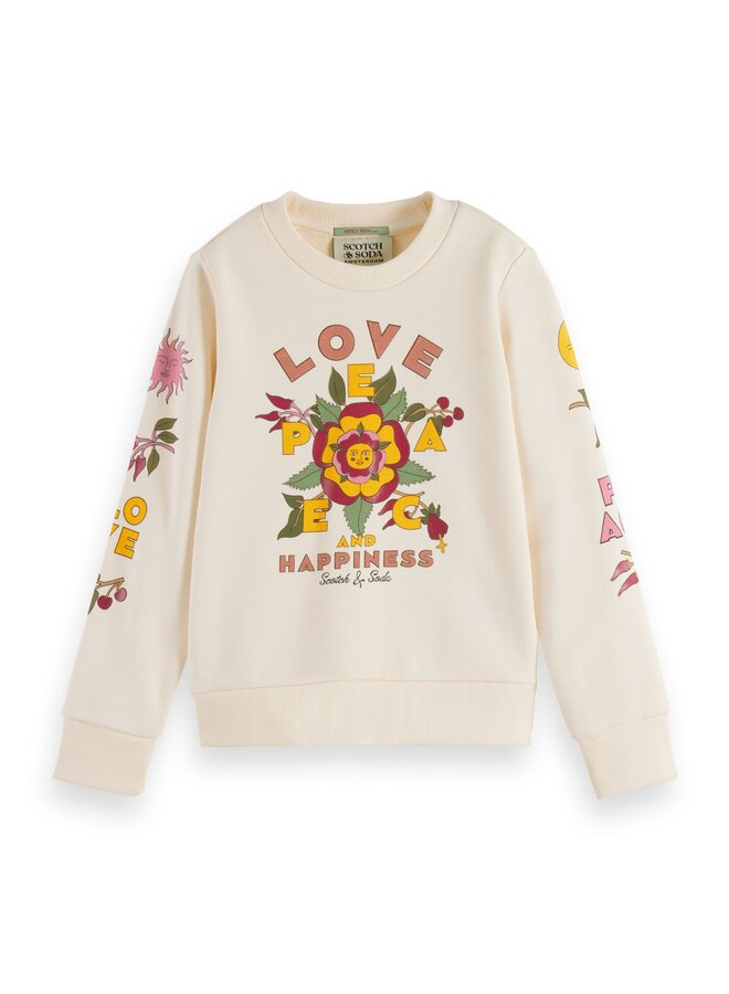 SCOTCH & SODA Kinder Artwork Sweatshirt soft ice/ creme Love Peace Happiness Print mehrfarbig