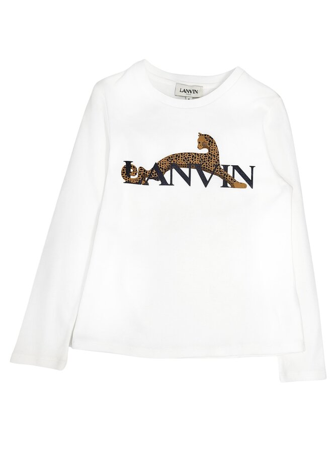 Lanvin Longsleeve weiß mit Logo Leopard