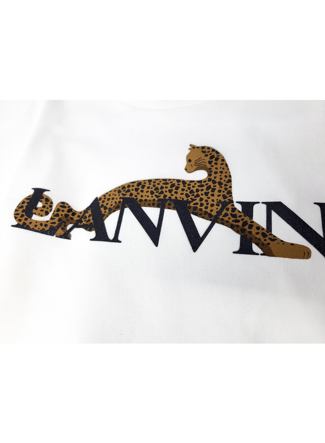 Lanvin Longsleeve weiß mit Logo und Leopardenmotiv Rundhals Langarm  - Copy