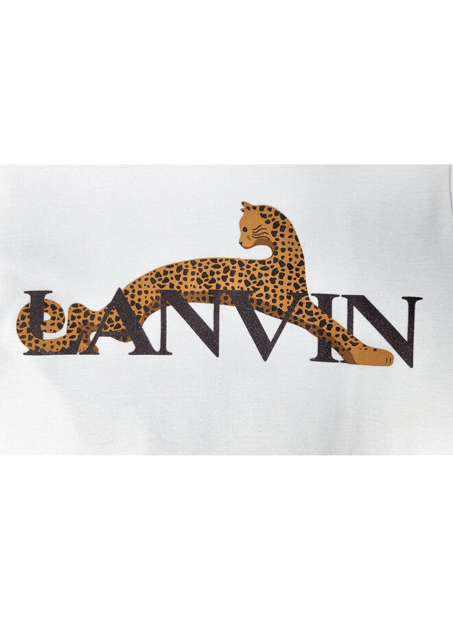 Lanvin Longsleeve weiß mit Logo und Leopardenmotiv Rundhals Langarm  - Copy