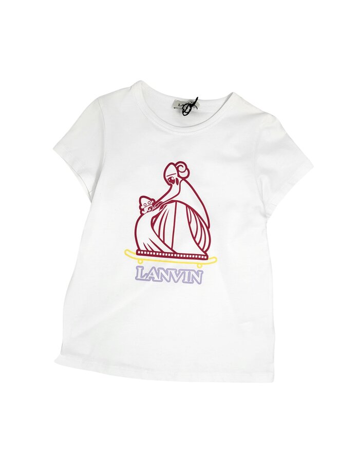 Lanvin Designer T-Shirt weiß mit Logo Mutter-Kind-Motiv in rot, gelb und lila