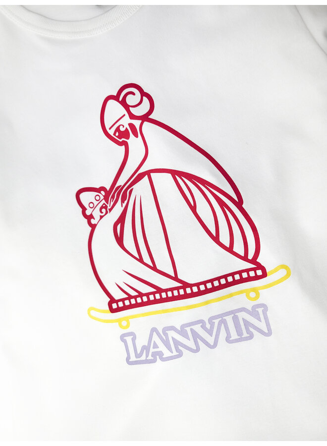 Lanvin Designer T-Shirt weiß mit Logo Mutter-Kind-Motiv in rot, gelb und lila