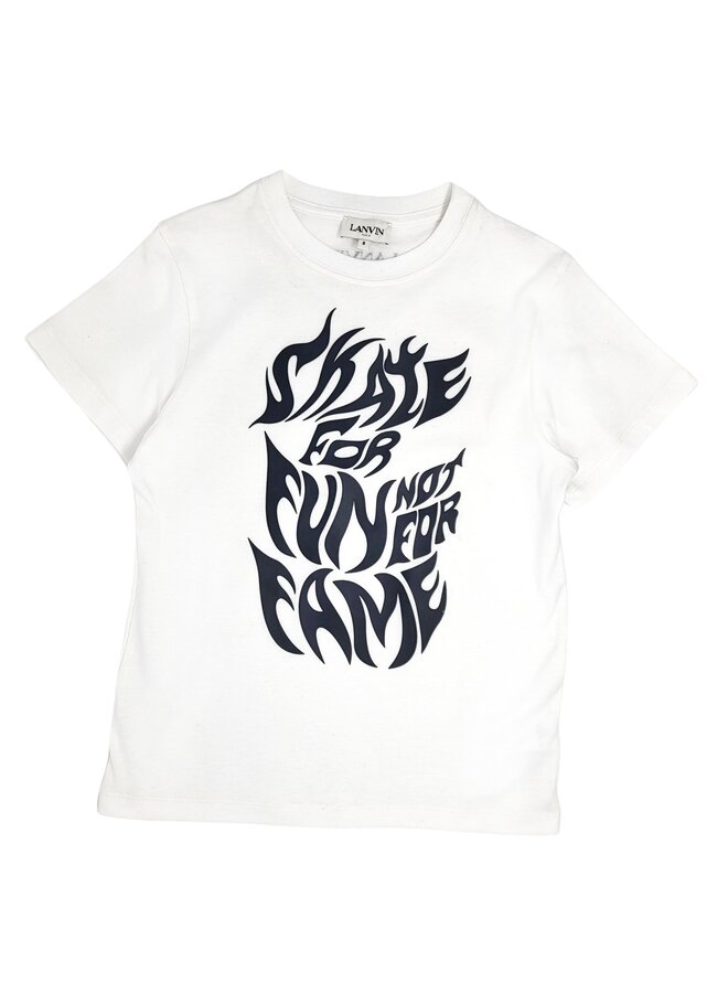 Lanvin T-Shirt weiß mit Logo und Skater-Motiv in neumodischer Schrift "skate for fun not for fame"