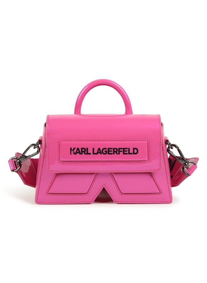 KARL LAGERFELD KIDS Tasche glänzend Logo pink schwarz  Innenfutter