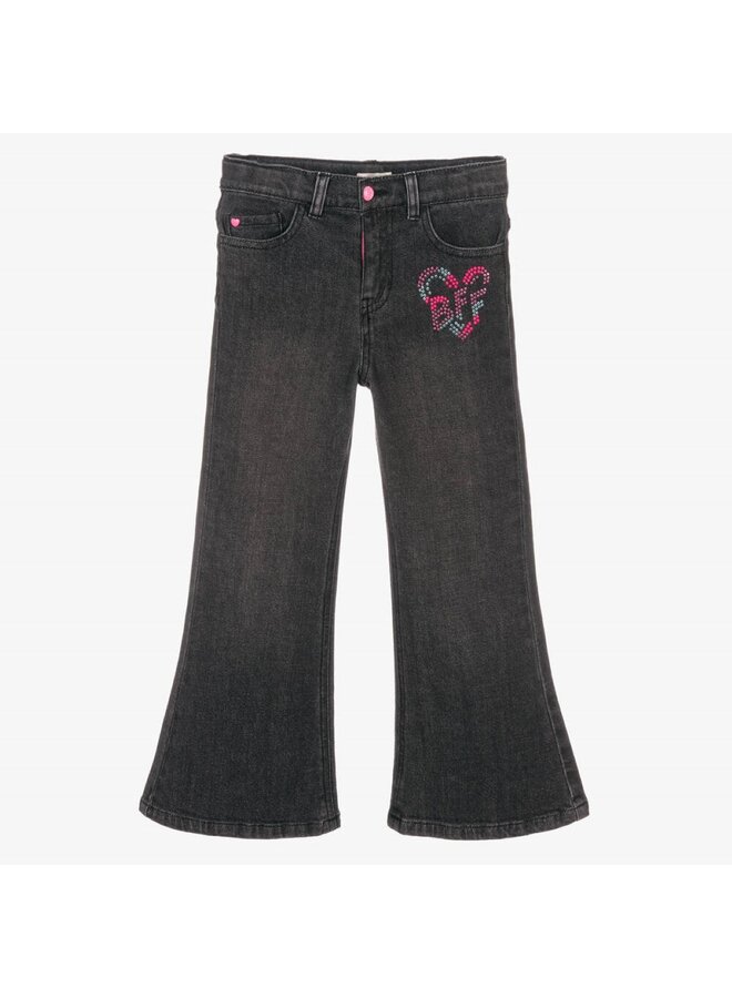 Billieblush Jeans schwarz Herz BFF Motiv pink ausgestellter Schnitt Glitzer