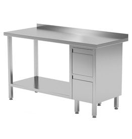 Werktafel met 2 lades rechts en onderplank | 800-1900mm breed | 600 of 700mm diep
