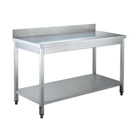 RVS Werktafel met bodemschap en spatrand | Flat-pack | 180x70x(H)85cm