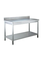 RVS Werktafel met bodemschap en spatrand | Flat-pack | 120x70x(H)85cm