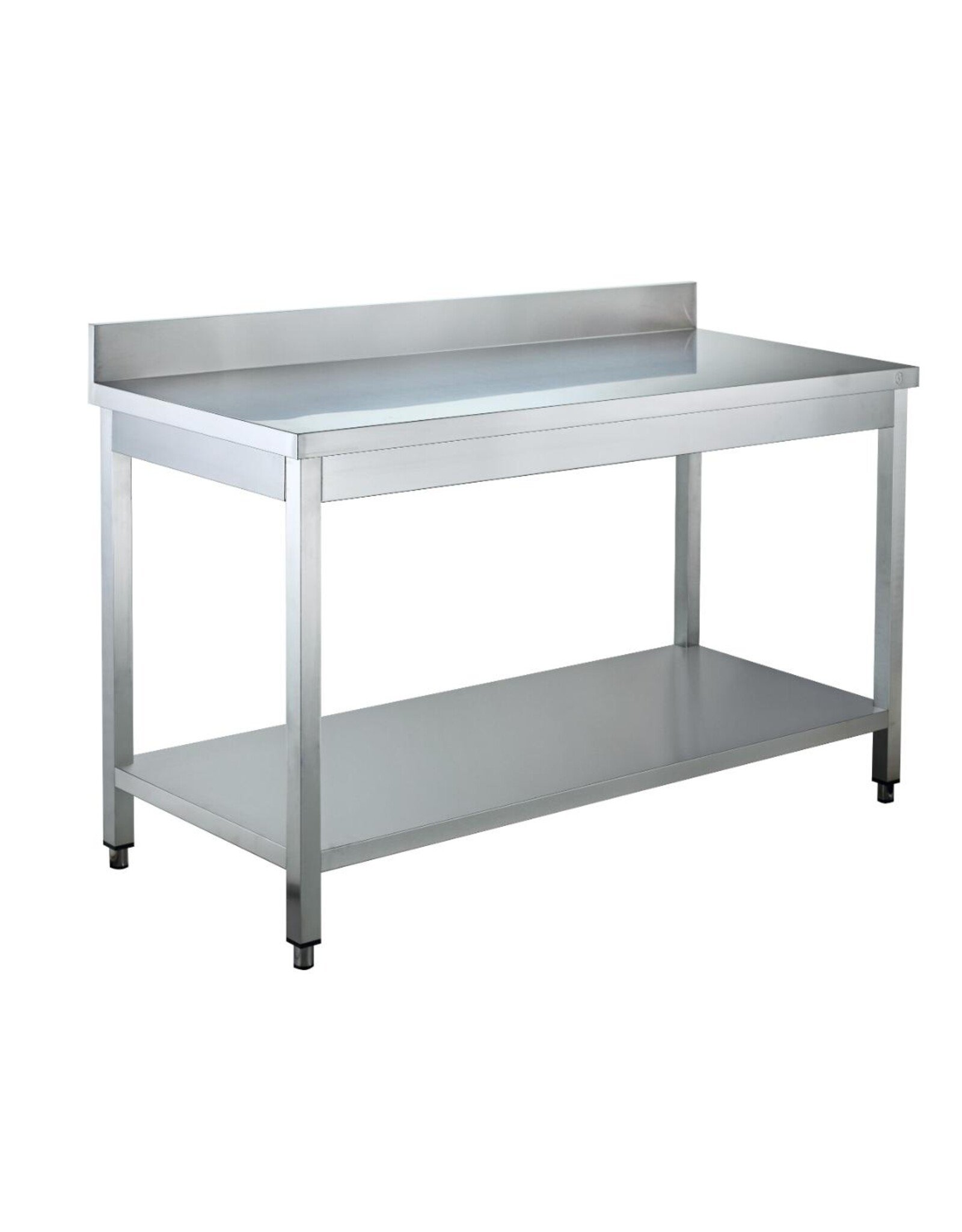 RVS Werktafel met bodemschap en spatrand | Flat-pack | 120x70x(H)85cm