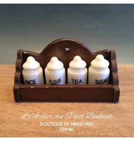 Support avec 4 pots (farine, sucre, thé et riz) miniature 1:12